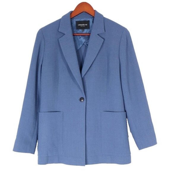 Lafayette 148 Women's Size US8 Blue Blazer Single Button Wool Crepe Jacket $1695 - Picture 2 of 10